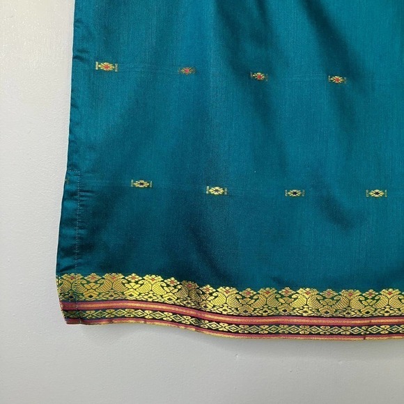 Amanda Smith Peacock Blue Gold Embroidered Trim Straight Lightweight Skirt Sz XL - Picture 16 of 16